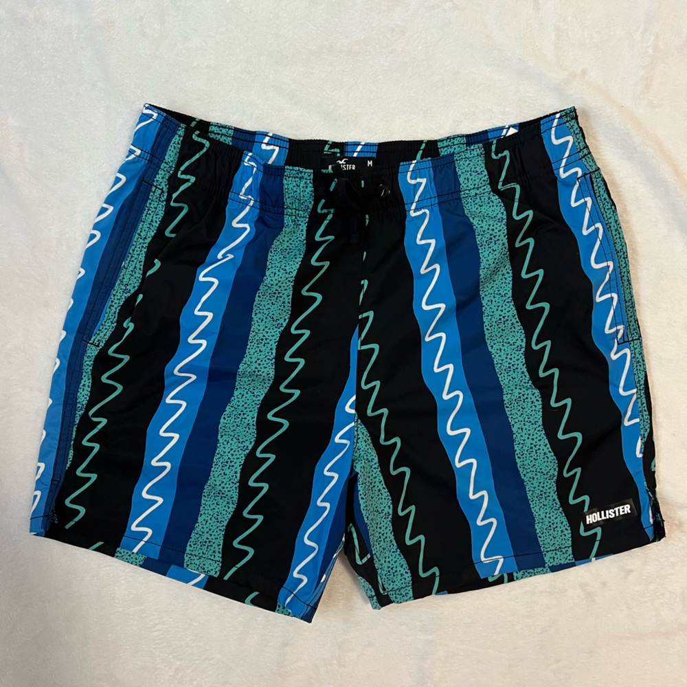 Men’s Hollister Blue and Black Patterned Swim Shorts
